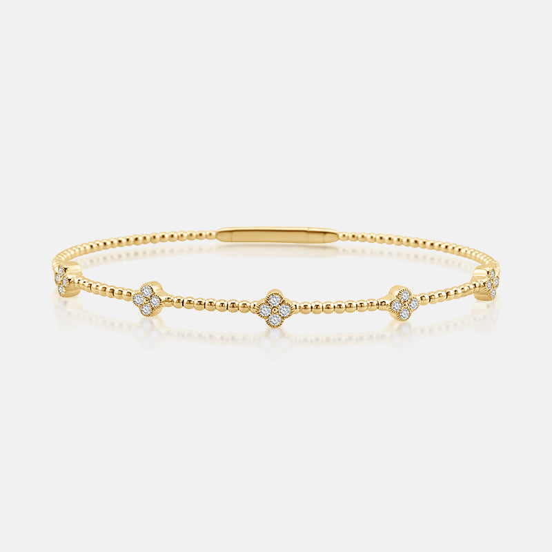 14 Karat Yellow Gold Diamond Clover bangle with .34 carats of Diamonds