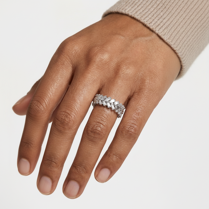 baguette diamond zipper band in white gold