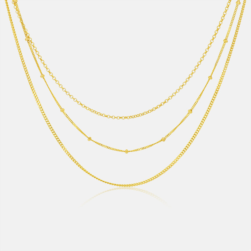 Three Layered Necklace in 14 Karat Yellow Gold