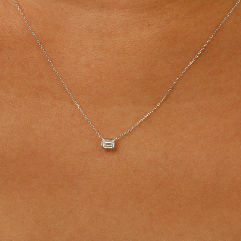 East West Emerald Diamond pendant in 18K White Gold