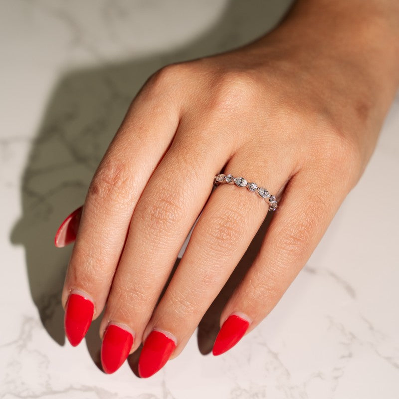 Marquise and Dot Ladies Wedding Band in14K White Gold with 1.00 Carat of Diamonds