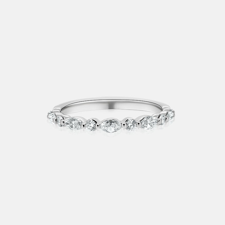 Marquise diamond and round diamond shared prong wedding band