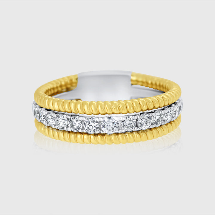 Yellow and white gold rope diamond wedding ring
