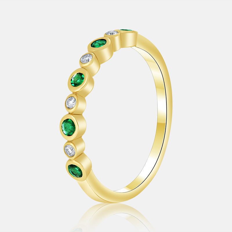 yellow gold green Emerald and diamond stackable wedding ring