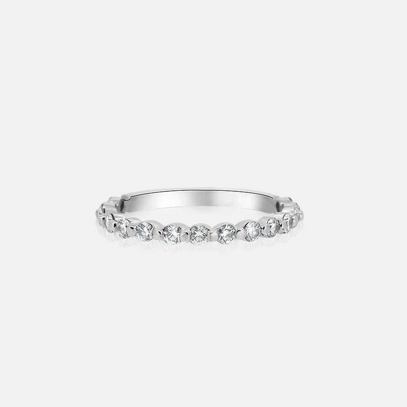 small round diamond shared prong wedding ring