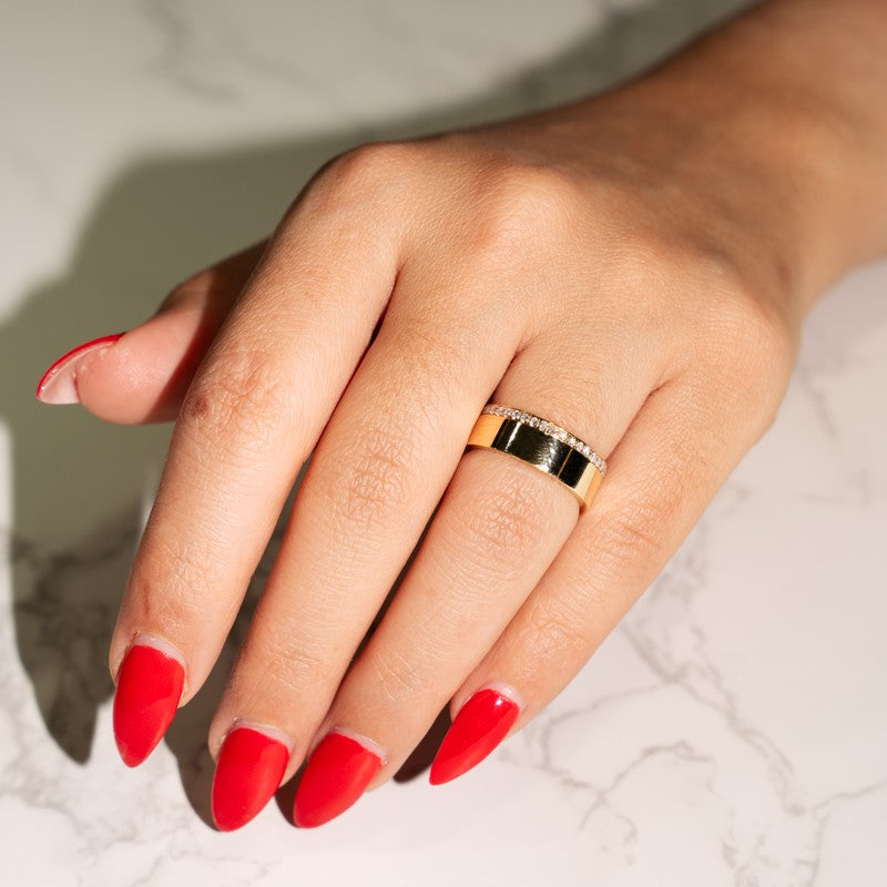 Modern Cigar Band in 14 Karat Yellow Gold with .45 Carat of Diamonds