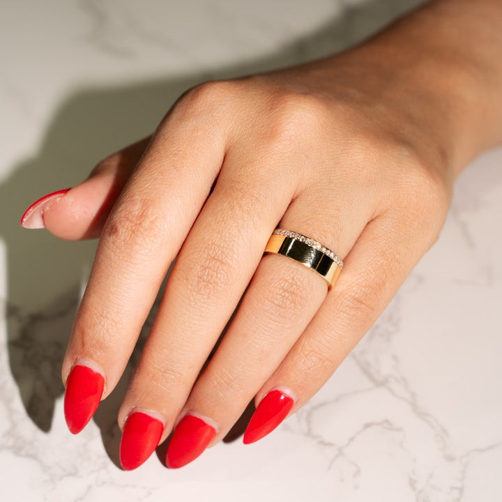 Modern Cigar Band in 14 Karat Yellow Gold with .45 Carat of Diamonds