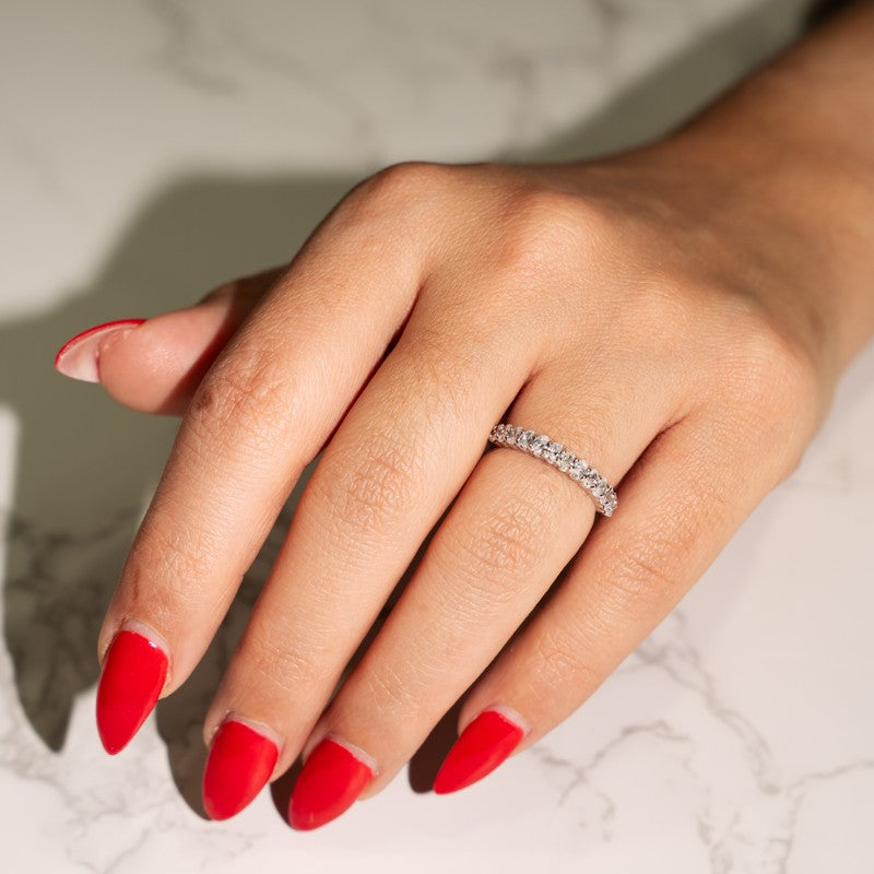 Micro-Oval half Eternity Band with .80 carats of Natural Diamonds in 14K White Gold