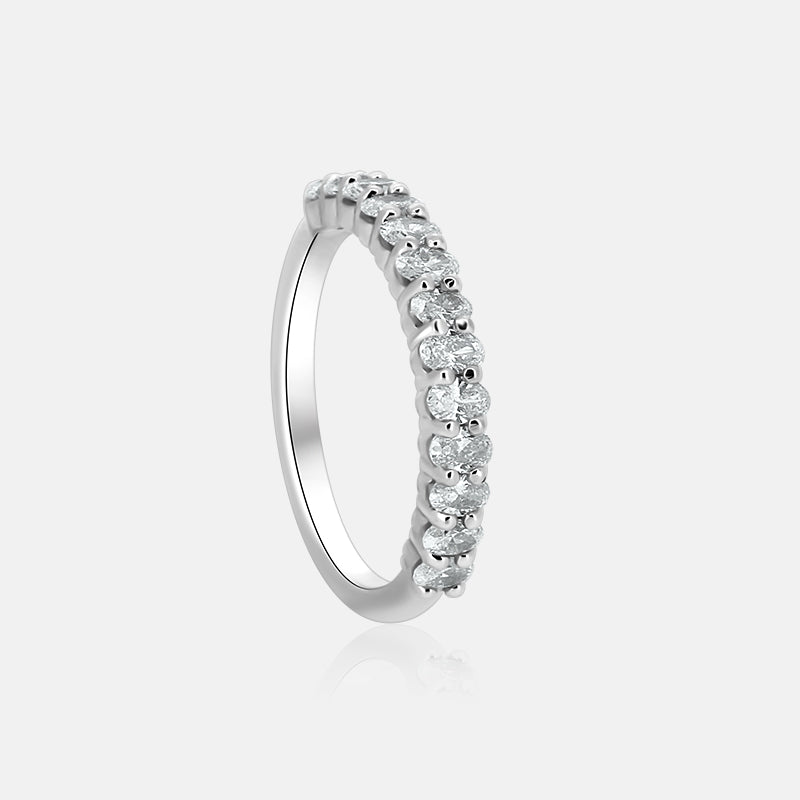 half eternity oval diamond wedding ring in white gold