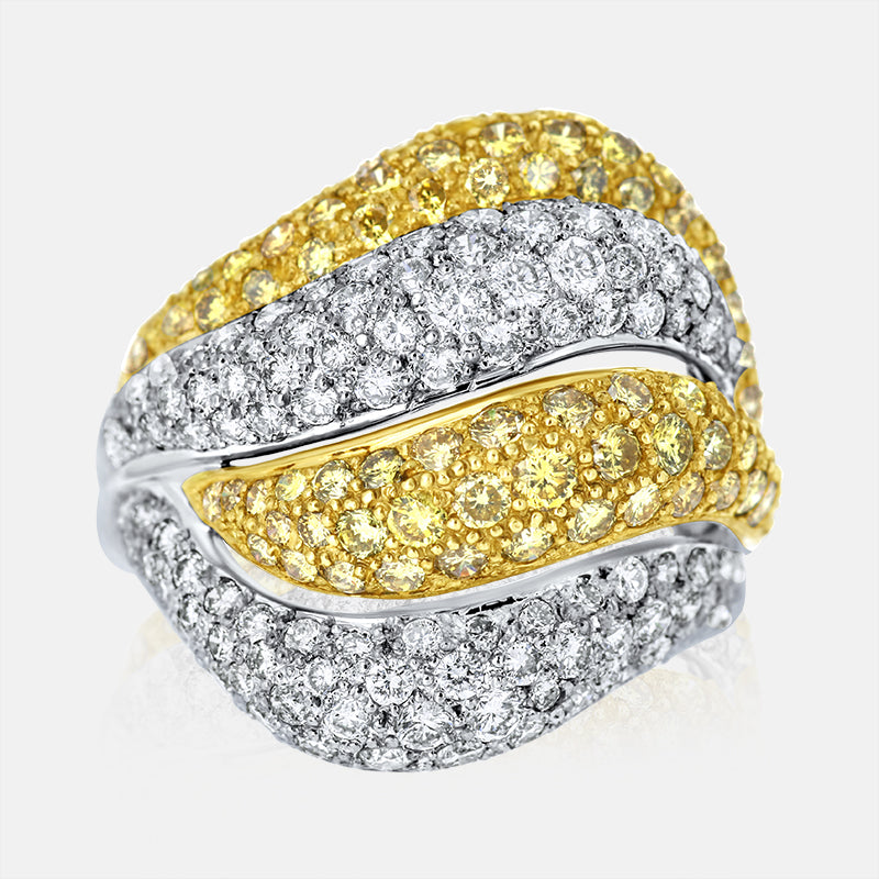 Diamond right hand ring with yellow and white diamonds