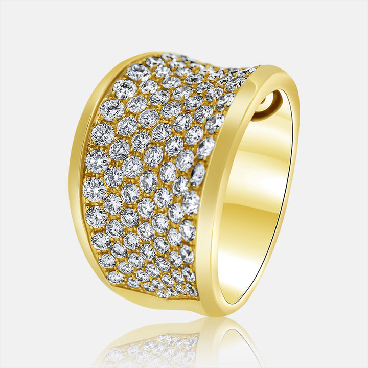 Yellow Gold Multi row pave diamond right hand ring 