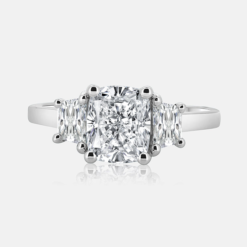 Setah Three Stone Engagement Ring (Cushion Cut and Trapezoid)