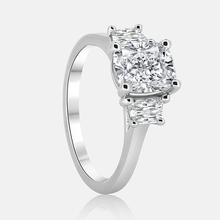 Setah Three Stone Engagement Ring (Cushion Cut and Trapezoid)