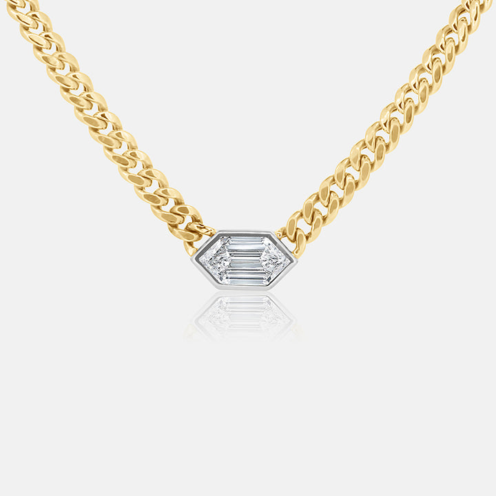 Bezel Set Elongated Hexagon Diamond Necklace With a 2.02 carat diamond