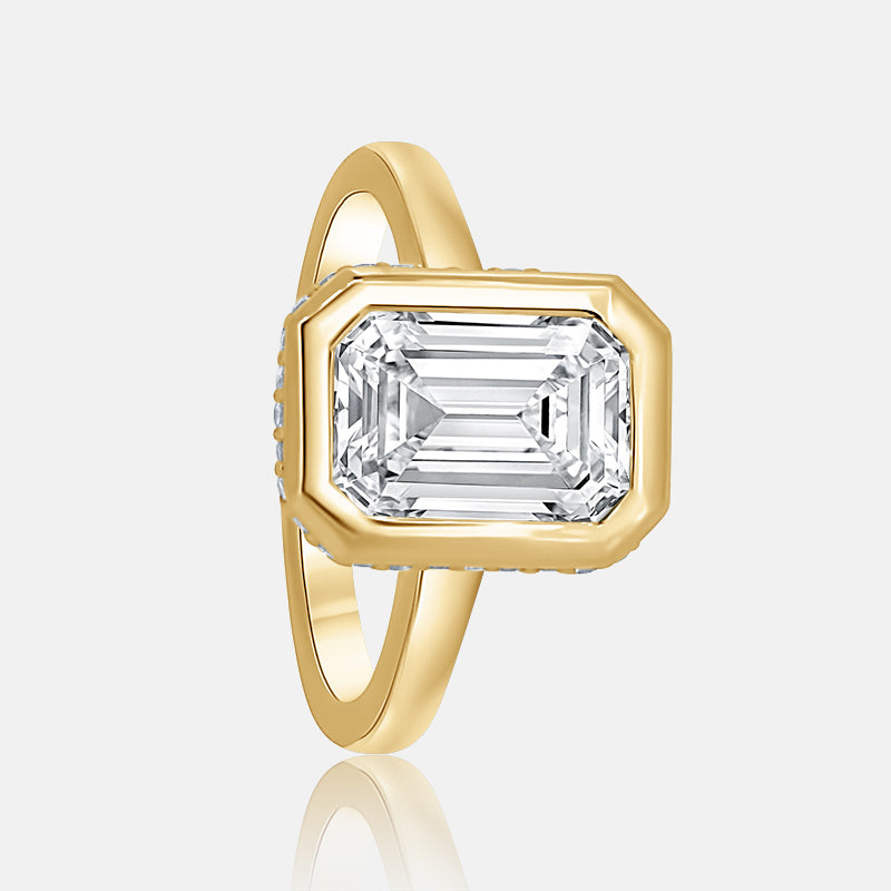 bezel set emerald cut engagement ring