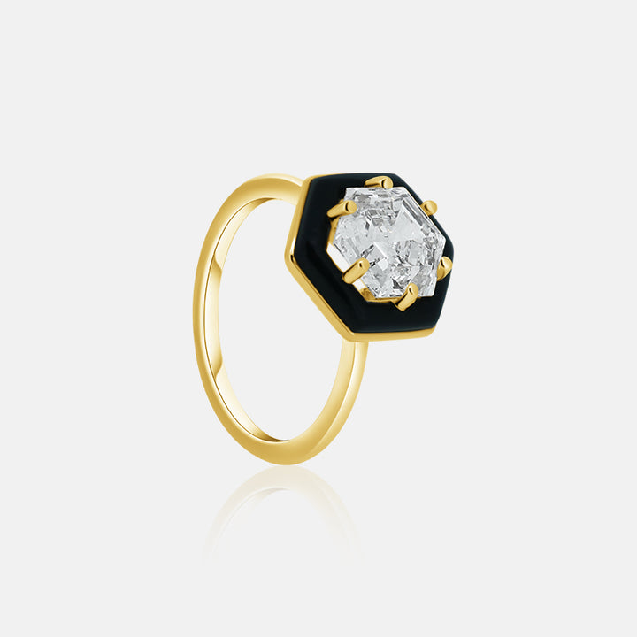 Hexagon Diamond engagement ring with black ceramic bezel