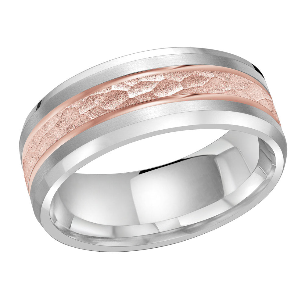M3-1130 18K - White / Pink Gold 8mm Hammered