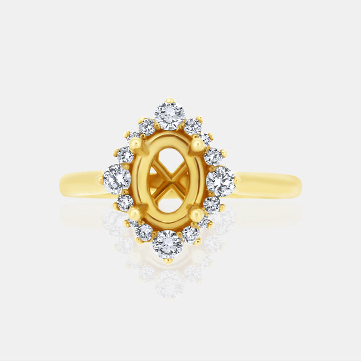 vintage inspired oval halo engagement ring in 14K Yellow Gold