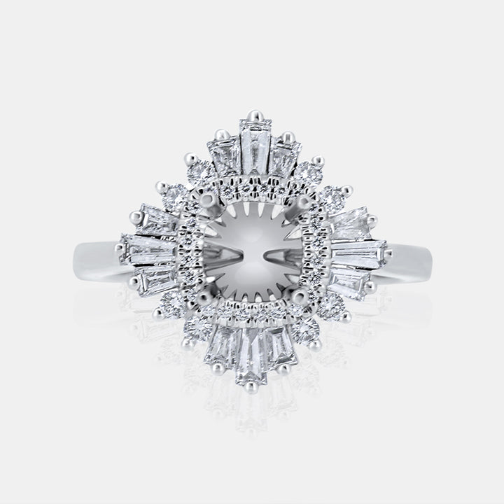 Vintage Inspired Ballerina Halo Engagement Ring with .71 carat of diamonds in 14 Karat White Gold