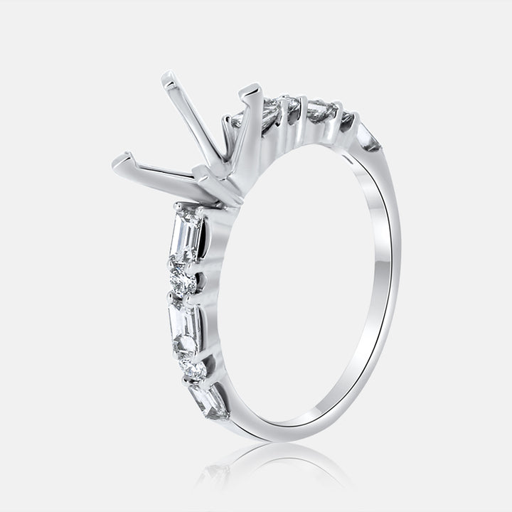 Solitaire Baguette and Round Engagement Ring with .59 carat of Diamonds in 14K White Gold