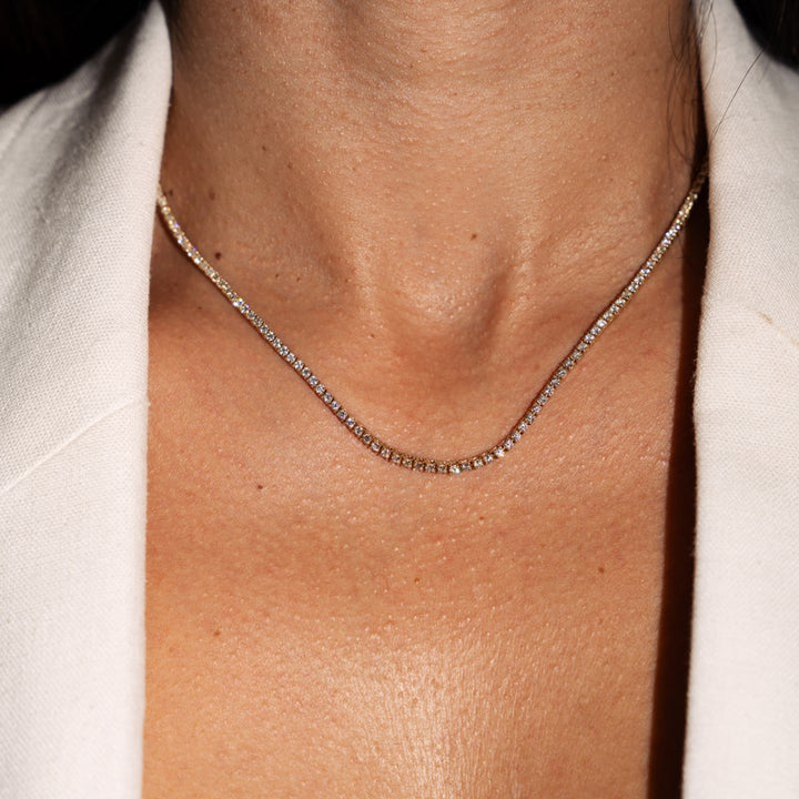 Diamond Tennis Necklace in 14 Karat Yellow Gold with 4.15 Carat of Diamonds