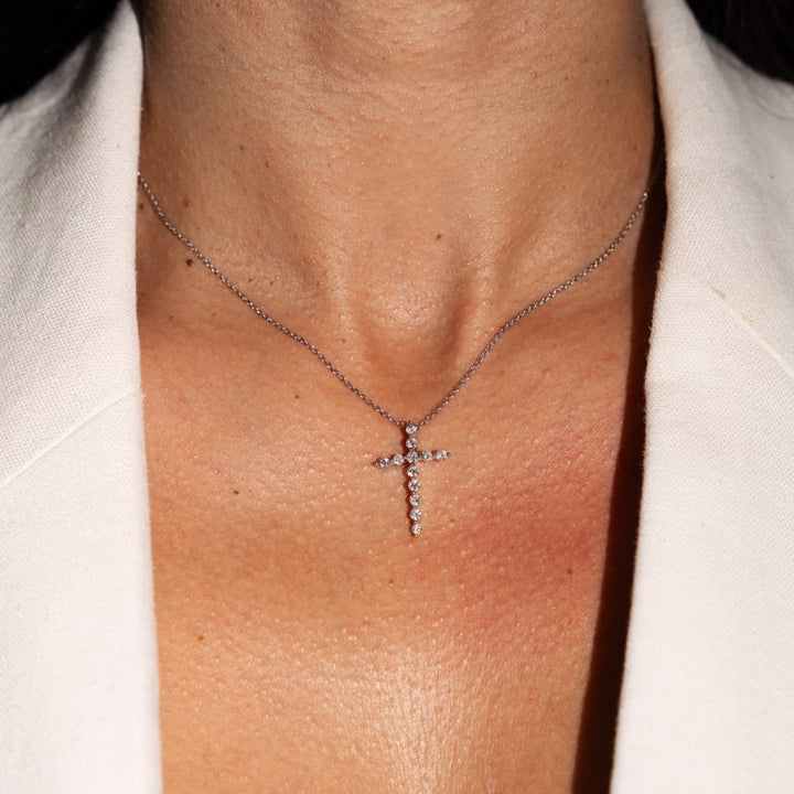 Diamond Cross Necklace with .50cts of diamonds in 14 Karat White Gold