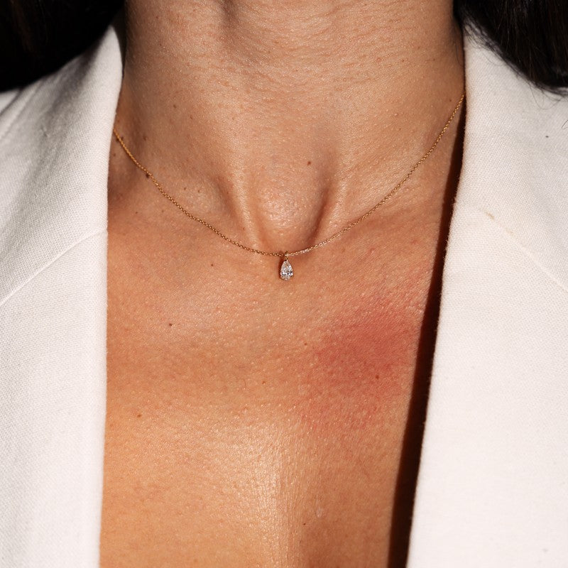 Solitaire Pear Shape Diamond Necklace in18K Yellow Gold .52cts