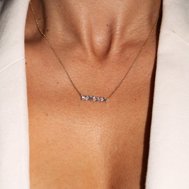 Multishape Diamond Bar Necklace in 14k yellow gold necklace