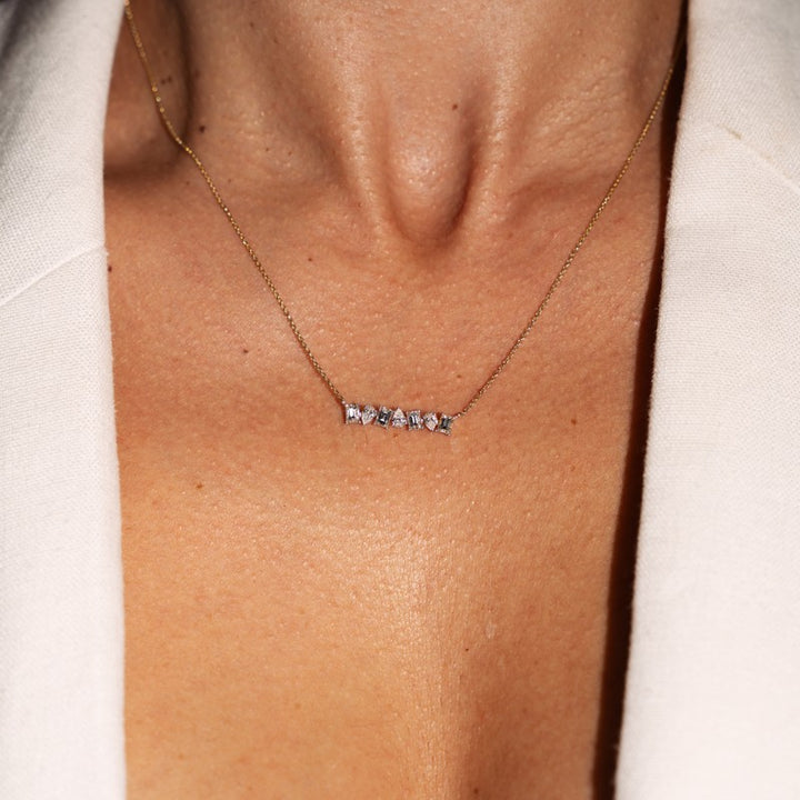 Multishape Diamond Bar Necklace in 14k yellow gold necklace