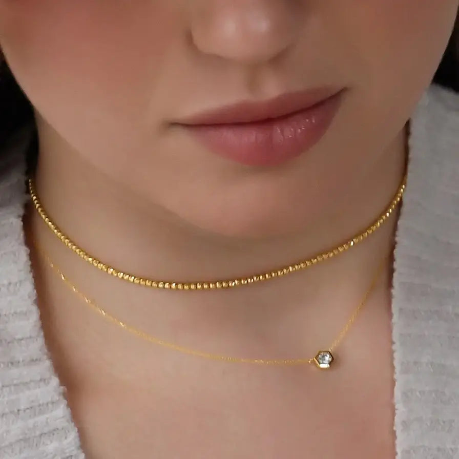 Choker Bead Necklace in 14 Karat Yellow Gold