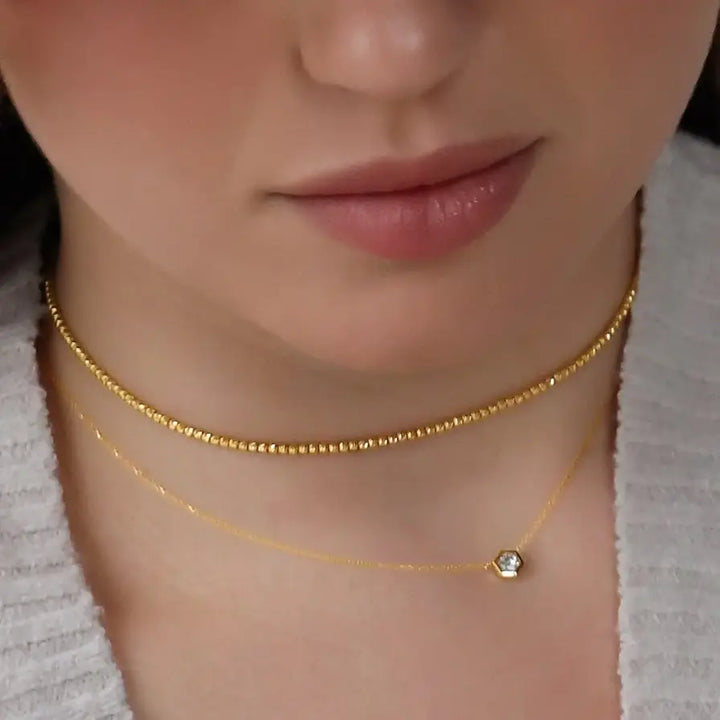 Choker Bead Necklace in 14 Karat Yellow Gold