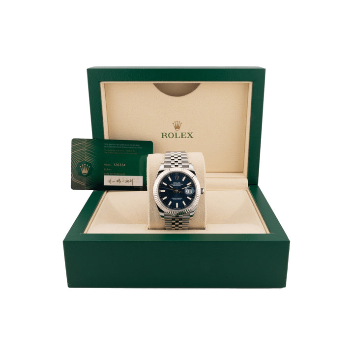 Rolex 126334 Blue Dial with a rolex box and Rolex warrant card 