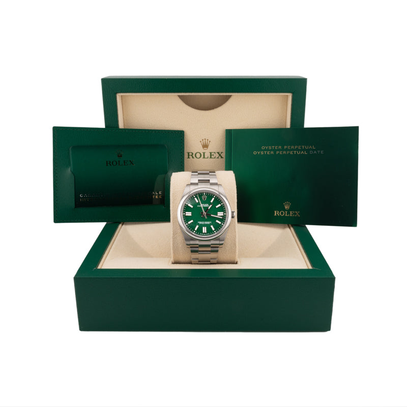 Rolex 124300 Green Dial Oyster perpetual   with a Rolex box and Rolex warranty card 
