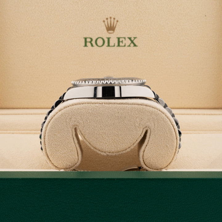 Rolex 126710GRNR jubilee bruce wayne case displayed in a rolex box 