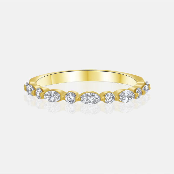 Marquise & Round shared prong wedding band in 14k yellow gold with .50 carats of diamonds