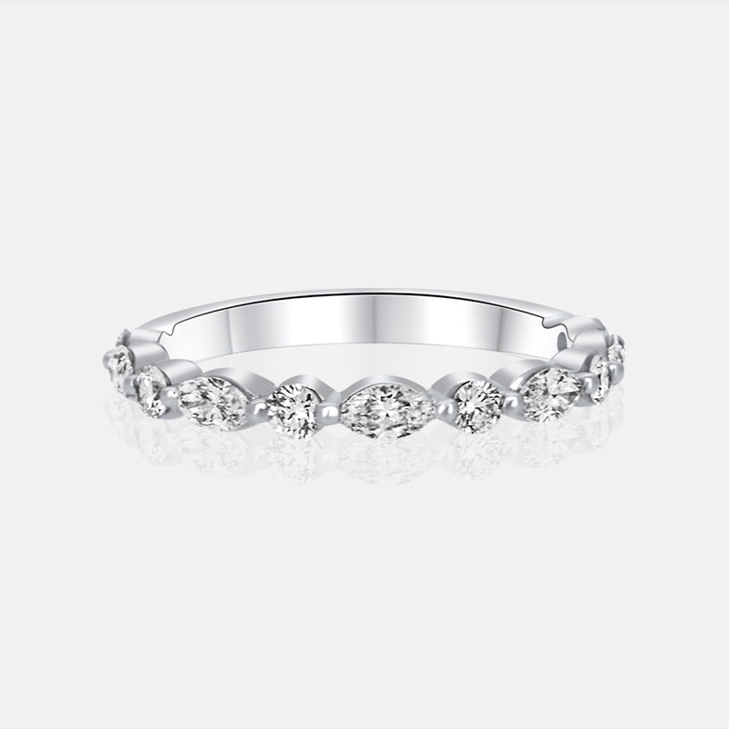 Round and marquise diamond band in white gold