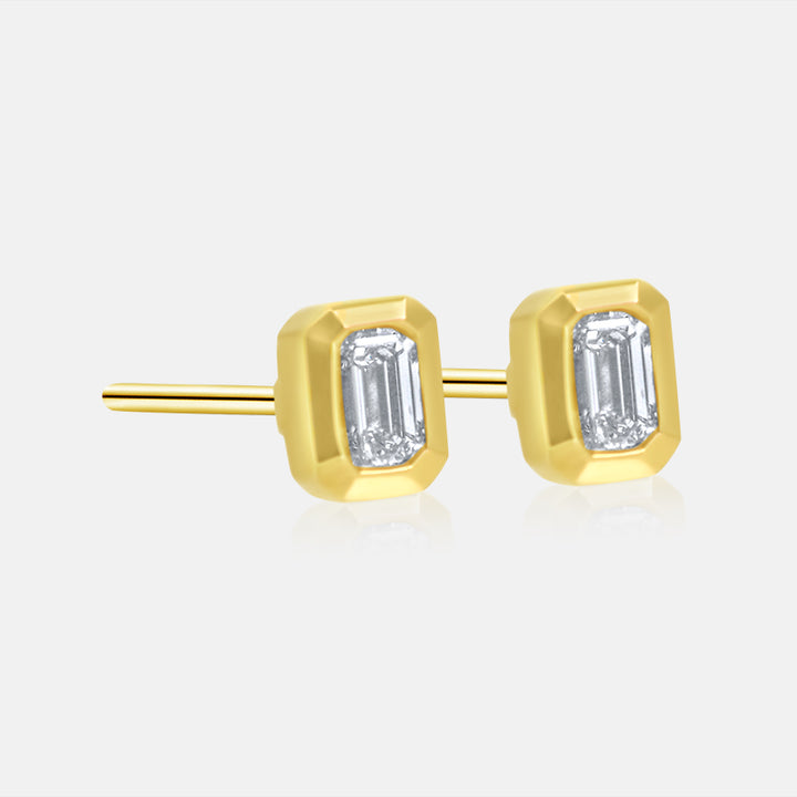 Bezel Set Emerald Cut Diamond Studs in 14K Yellow Gold with .45 carat of Diamonds