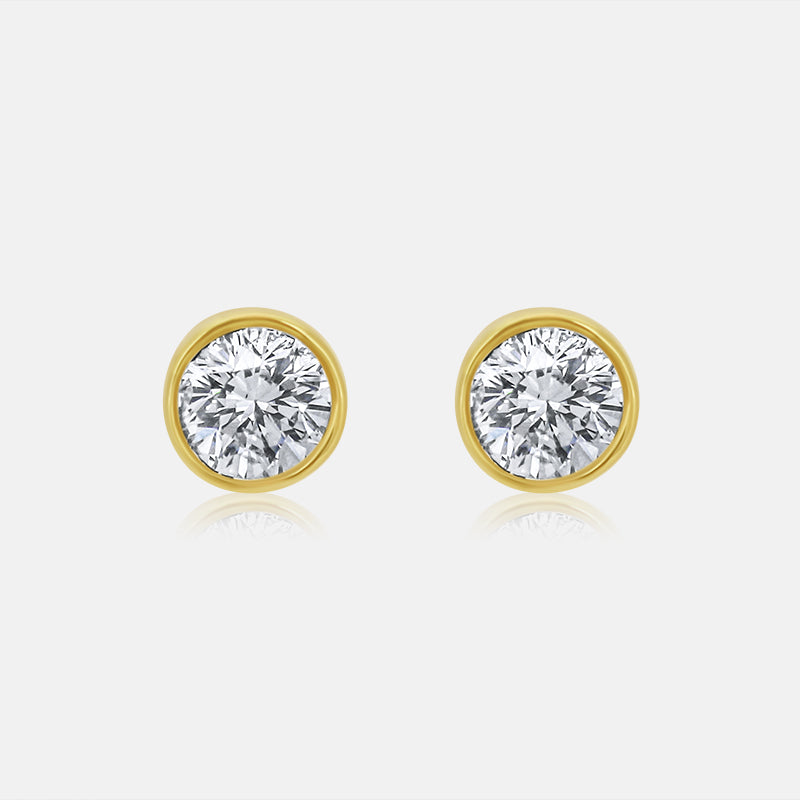 Mini Bezel Set Round Diamond Earrings in 14K Yellow Gold with .25 carat of Diamonds