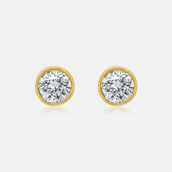 Mini Bezel Set Round Diamond Earrings in 14K Yellow Gold with .25 carat of Diamonds