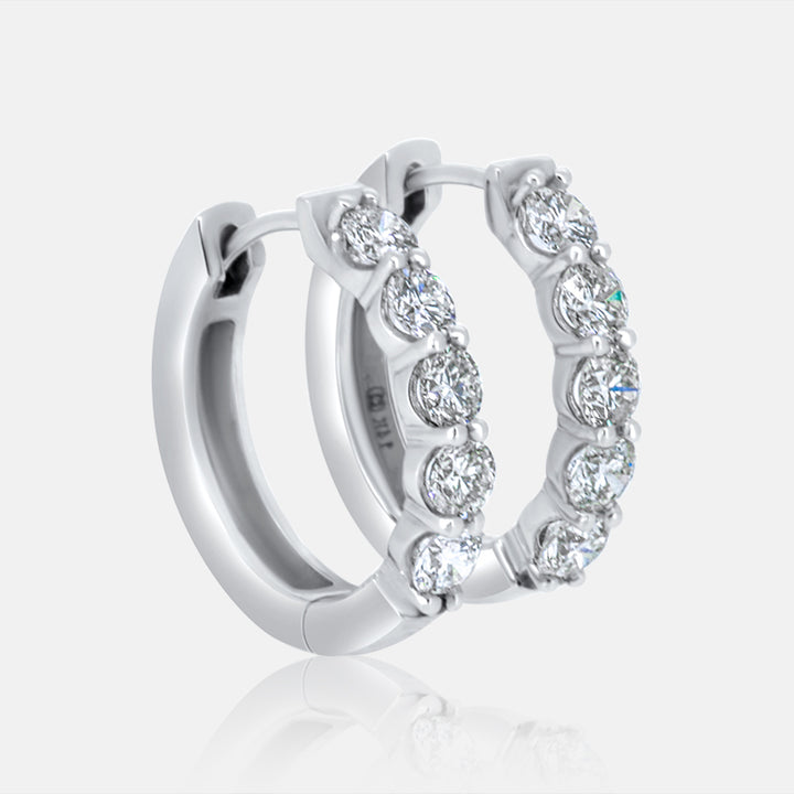 Medium Sized Diamond Hoop Earring in 14K White Gold with 1.96 carat of Diamonds