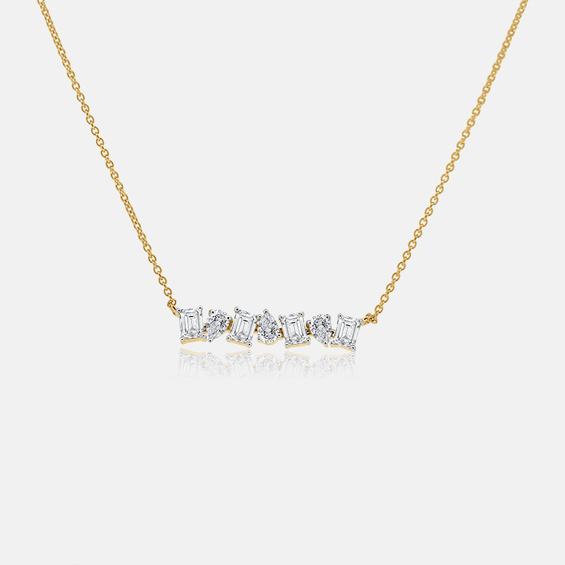 Multishape Diamond Bar Necklace in 14k yellow gold necklace