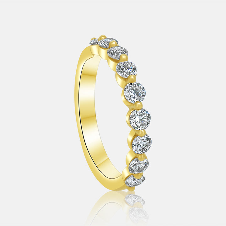 Shared prong wedding band in 14k yellow gold with 1.00 carat of diamonds