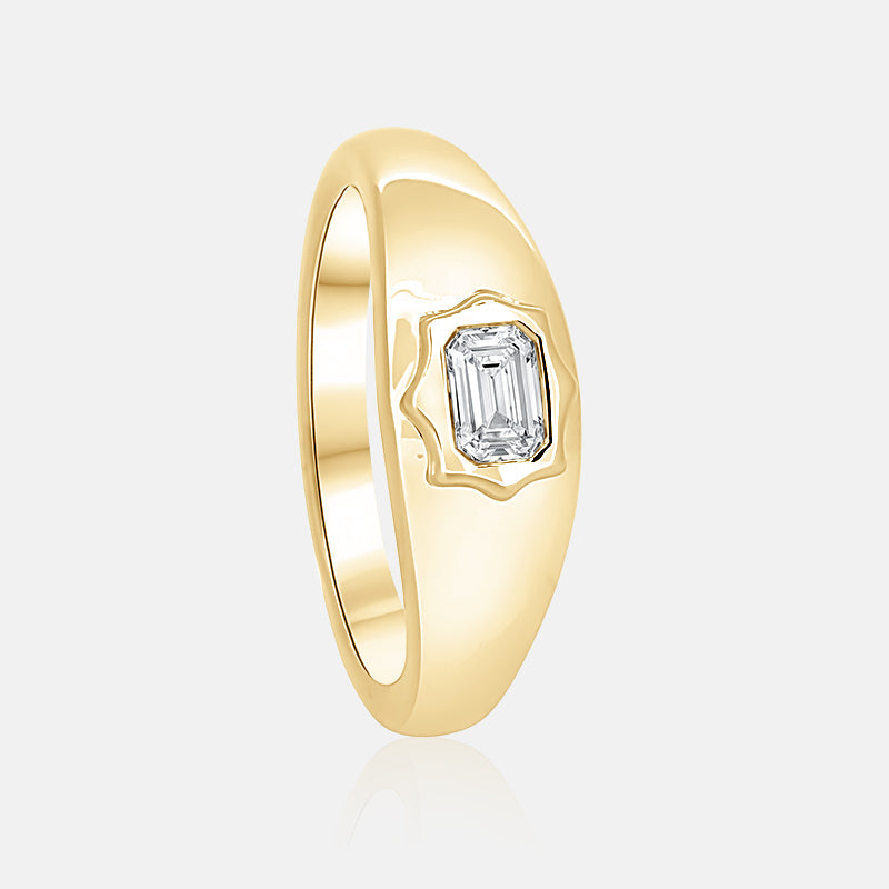Emerald Cut Diamond Bezel Set Signet Ring