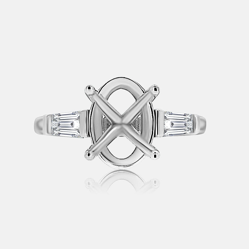 Three stone Engagement Ring with .70 carats of tapered baguettes in 14K White Gold