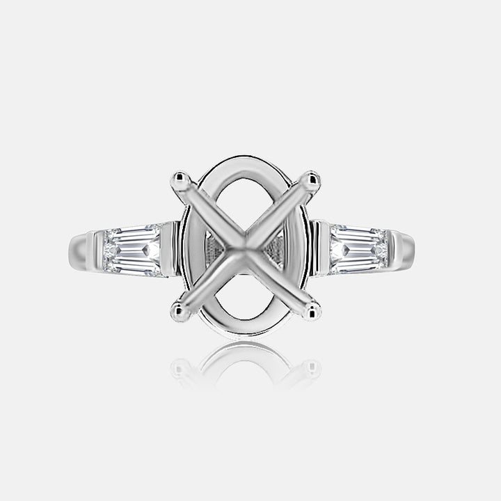 Three stone Engagement Ring with .70 carats of tapered baguettes in 14K White Gold