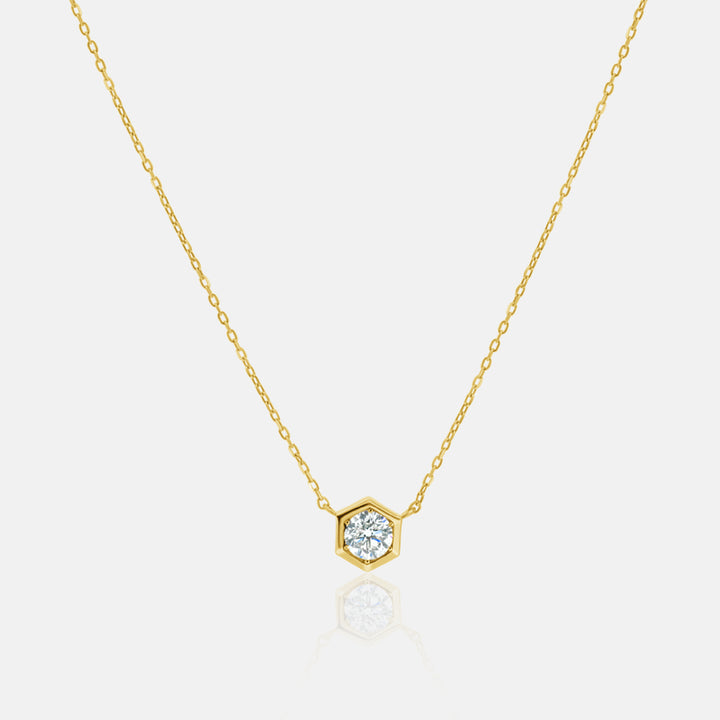 18k Yellow Gold Hexagon Bezel Necklace with .19ct Diamonds