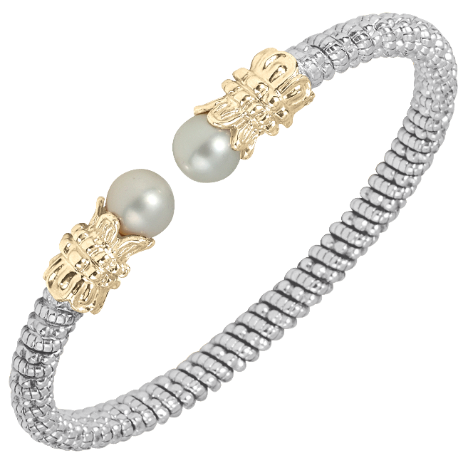 Open Cuff Vahan Pearl Bracelet 4mm in 14K Yellow Gold and Sterling Silver