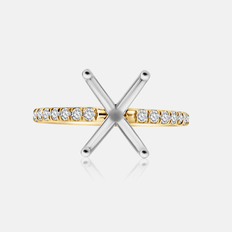 Masina Diamonds yellow gold band engagement ring with pave diamonds.