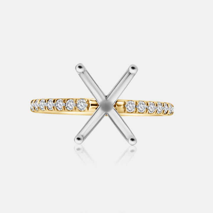 Yellow gold engagement ring with pave diamonds