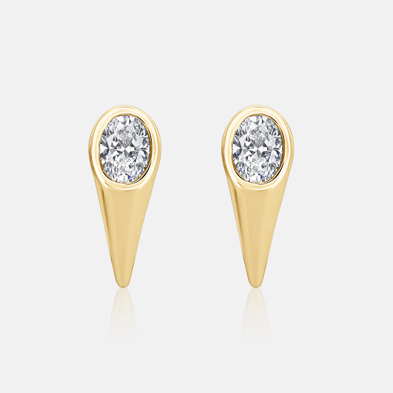 Oval Diamond geometric Stud earrings with .28 carat total oval diamonds in 14 Karat Yellow Gold